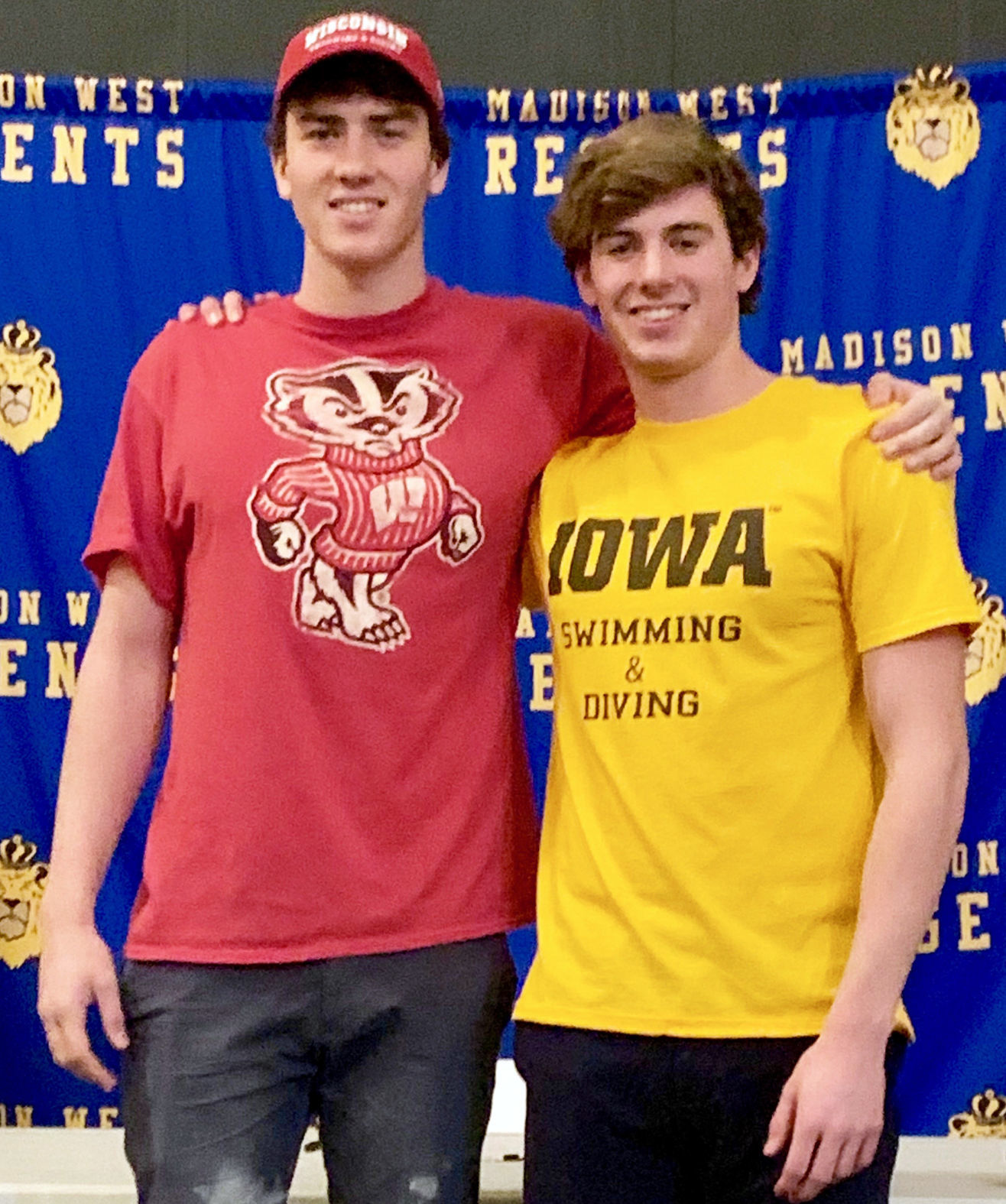 National Signing Day photo: Madison West swimmers Isaac Casey-Hrenak (Wisconsin) and Charlie Feller (Iowa)